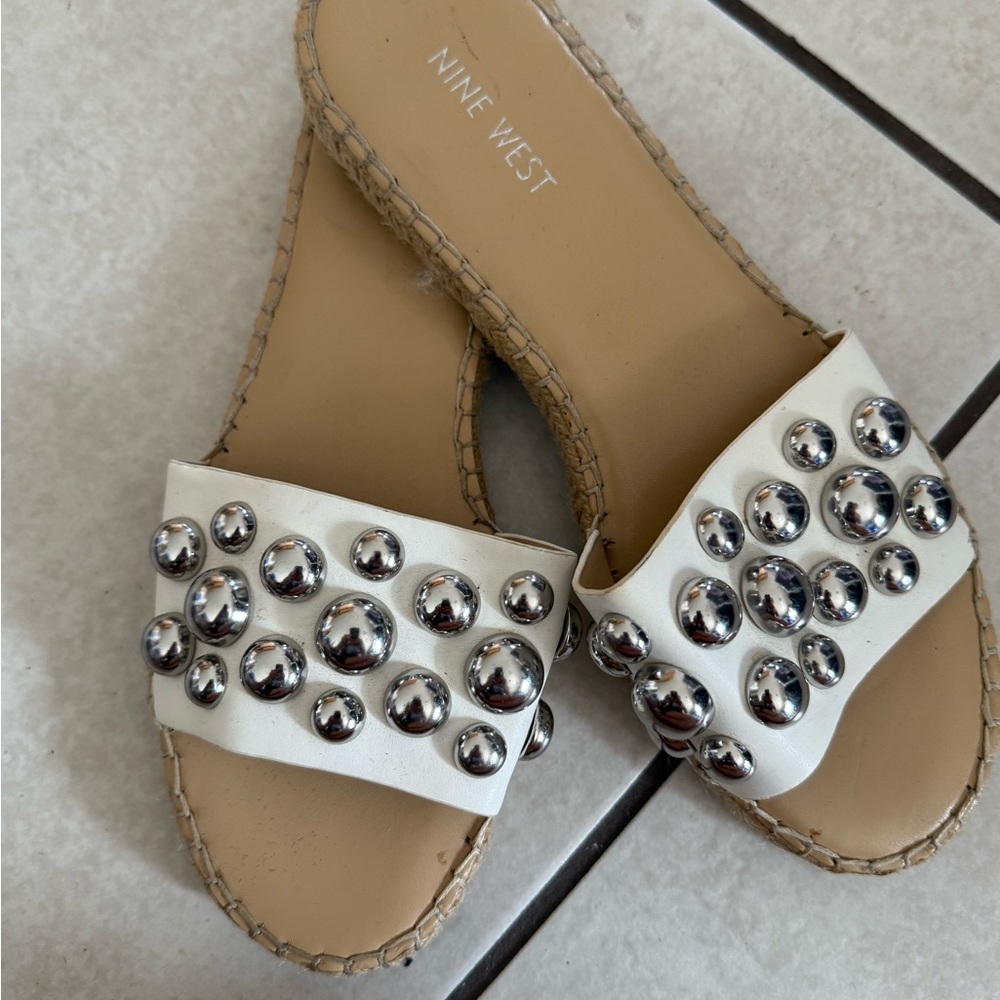 Nine West White Sandals with Silver Studs